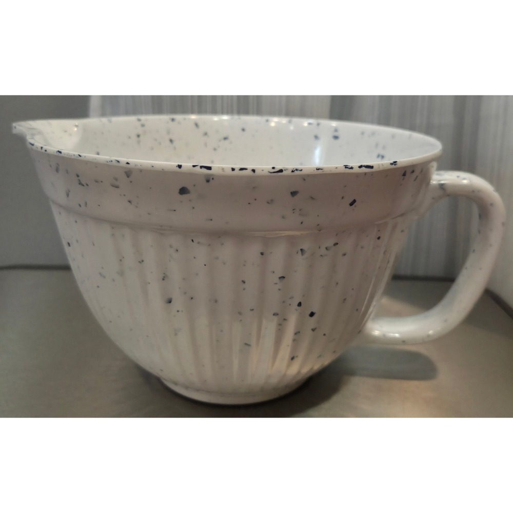 Cynthia Rowwey Shabby Chic Melamine Mixing Bowl White Blue Speckled Pour Spout